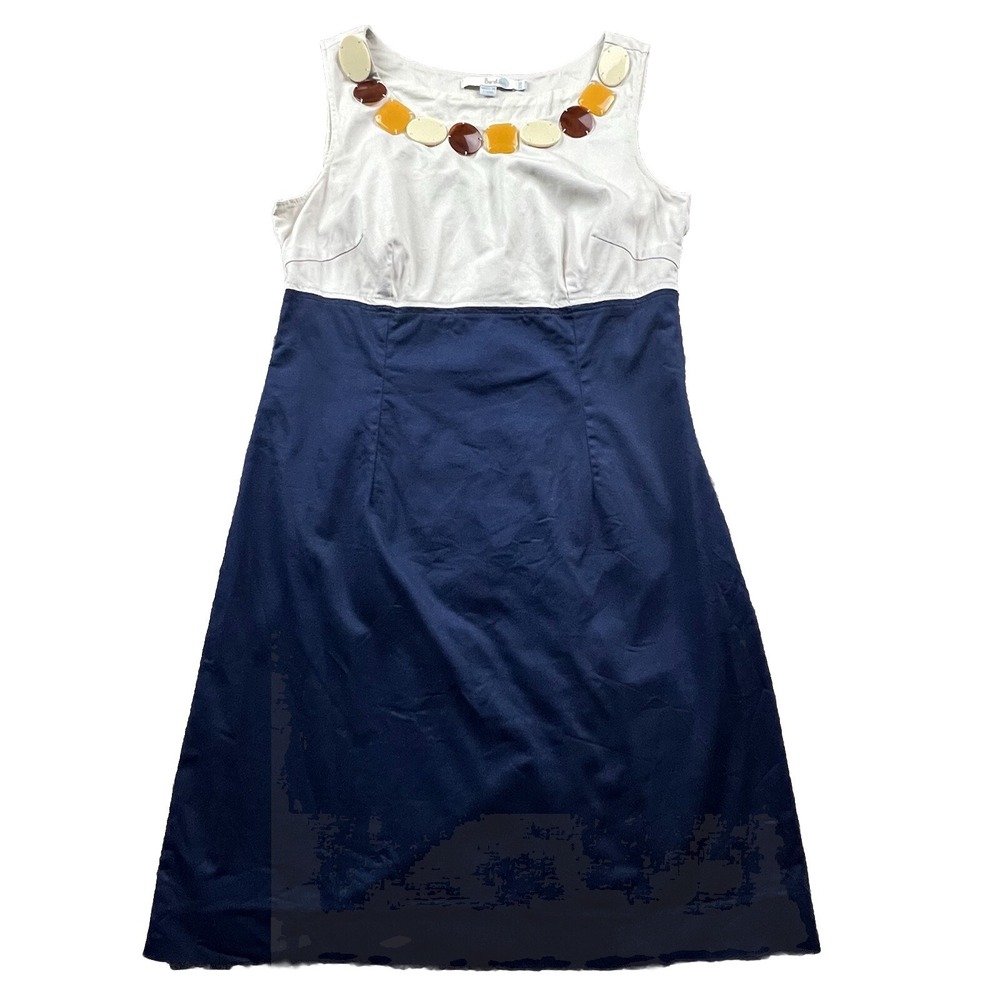 Boden Colorblock Beaded Neckline Dress Womens 6R Navy Cream‎ Sleeveless Shift
